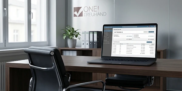 In einem modernen Büro zeigt ein Laptop eine Finanzsoftware, ideal für effiziente Steuerberatung.